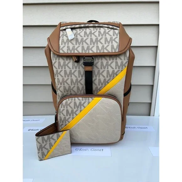 Michael Kors backpack mens cooper logo stripe bag & wallet bundle set chino